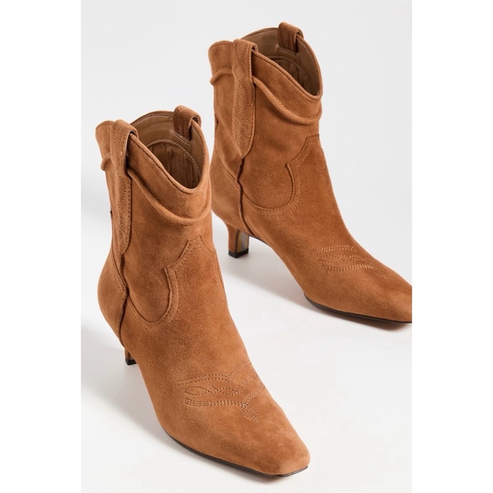 Sam Edelman Taryn Suede Pull On Western Point Squared Toe Kitten Heel Boots 8.5